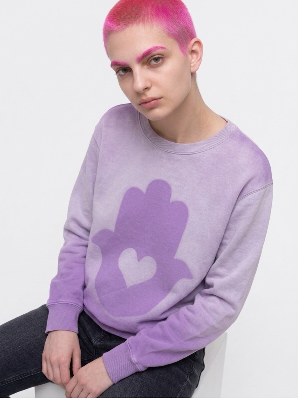 Unbranded Lavender Graphic Crewneck Sweatshirt